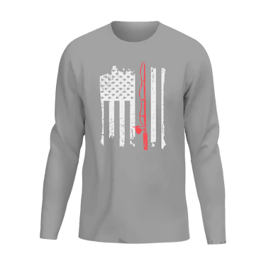 Fishing Rod American Flag Men Long Sleeve Shirt